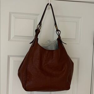 FRYE Madison leather shoulderbag cognac brown hobo bag purse expandable sides
